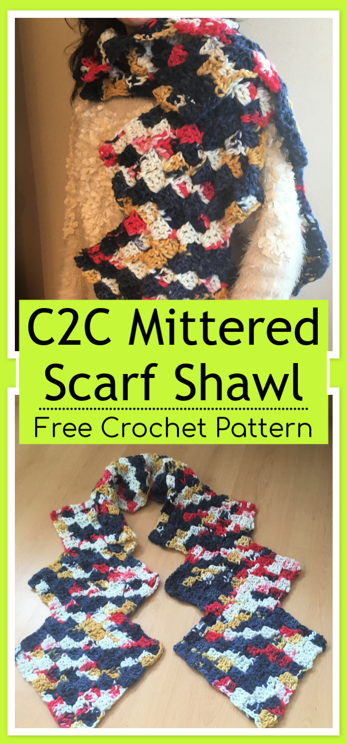 C2C Crochet Mittered Scarf Shawl Free Pattern