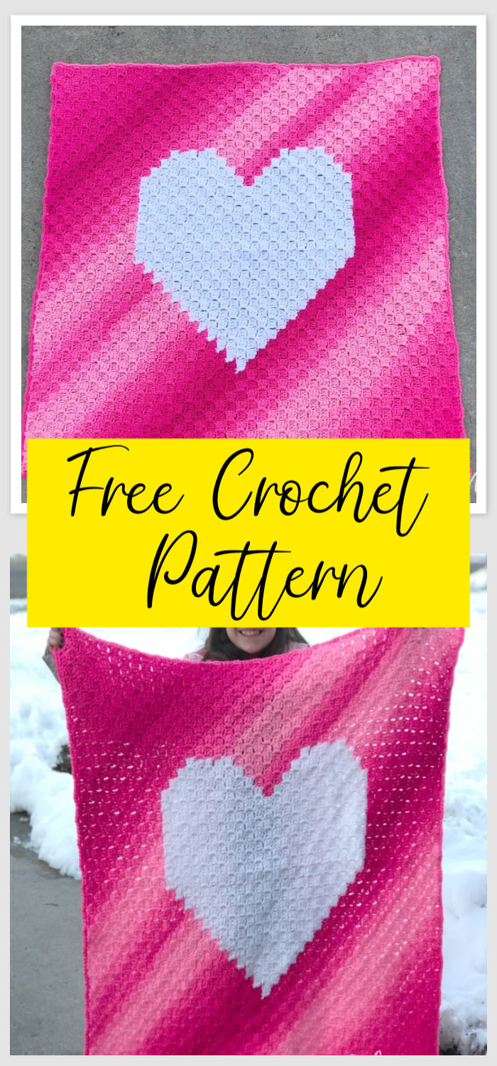 C2C Crochet Ombre Heart Blanket Free Pattern 1